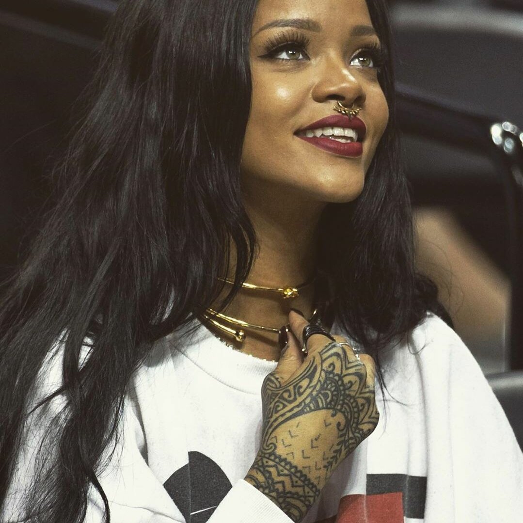 Rihanna, hand tattoo, black, right hand