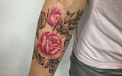 Rosentattoo, Arm, pink