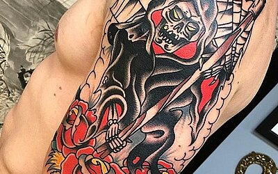 Traditional Tattoo als Sensenmann