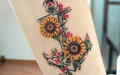 Realistic, Anchor, Sunflowers, Colorful, Arm