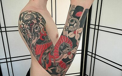 red dragon motif on the arm