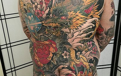 Irezumi, Rücken, Drache, bunt, Japanese