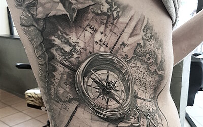 Tattoo, Rippen, Kompass, Karte