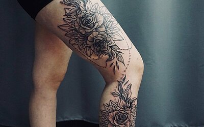 Bein Sleeve einer Frau mit Blumen