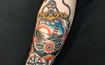 Seemanns Tattoo, Leuchtturm, See