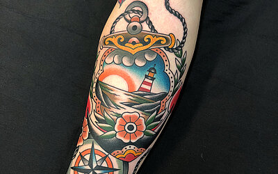 Sailor Tattoo, Lighthouse, Sea