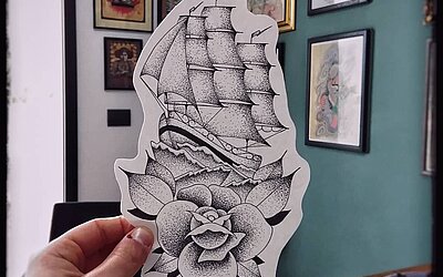 Una nave in stile Dotwork