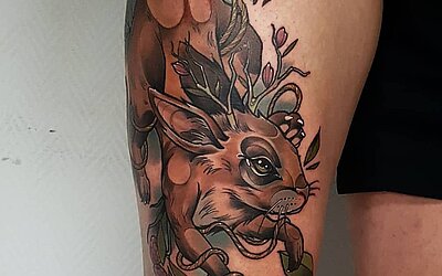 Color Tattoo als Hase